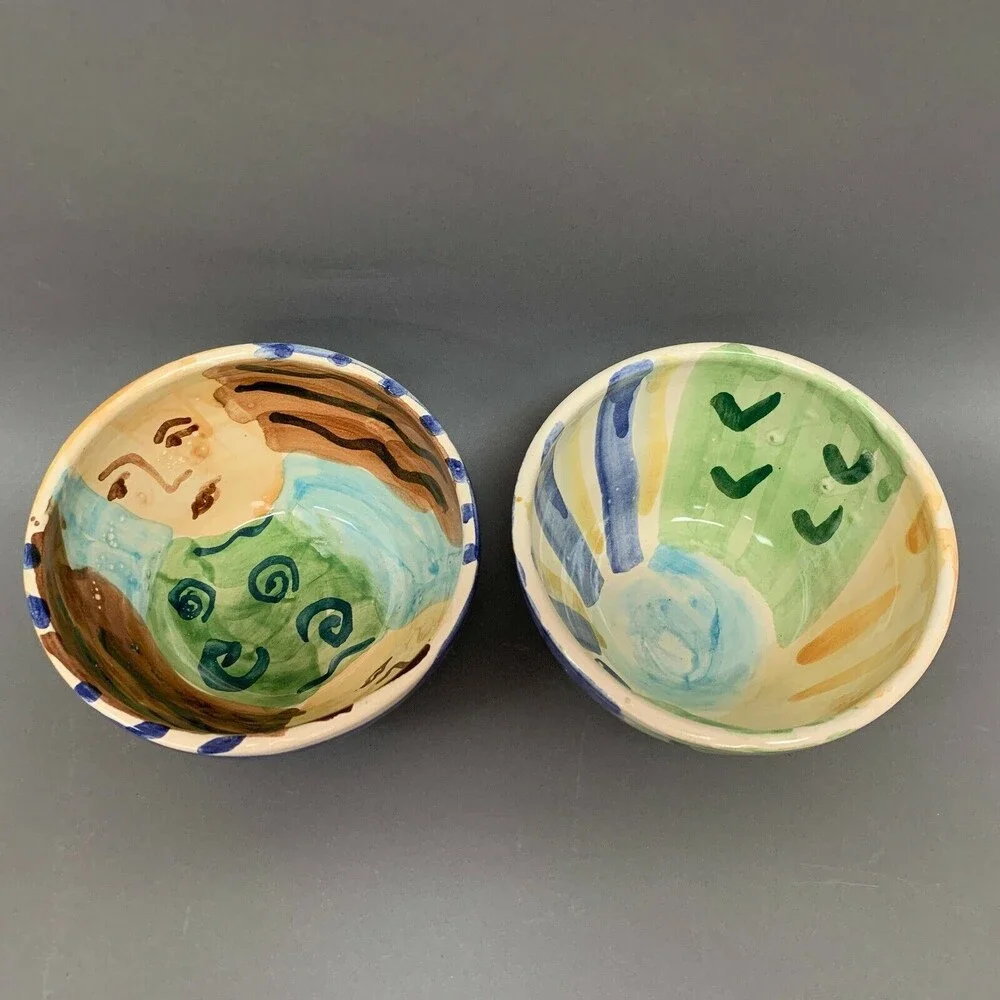Katy‎ D Soup Cereal Bowls Multicolor Faces Lot of 2